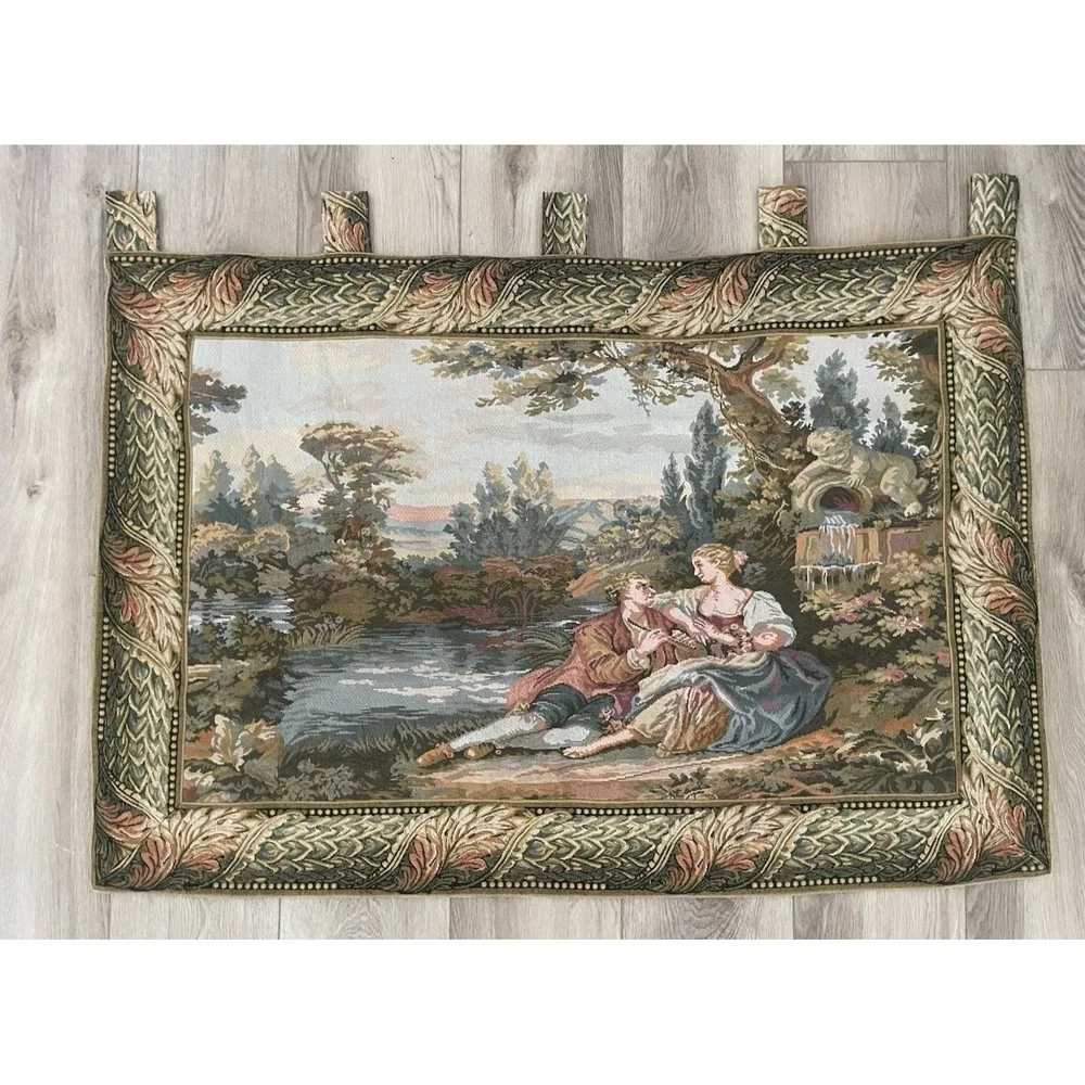 Vintage Woven French Tapestry Medeival‎ Pictorial Romantic Home Tapestry 3x4 ft